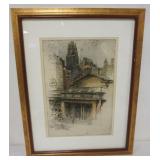 1092	LUIGI KASIMIR ETCHING, NEW YORK PUBLIC LIBRARY, ARTIST SIGNED AND NUMBERED, FRAMED AND MATTED,