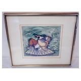 1108	FRAMED AND MATTED PRINT OF MAN PLAYING INSTRUMENT, ARTIST SIGNED AND NUMBERED 19/200, APPROXIMA