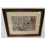 1113	ARTIST SIGNED WATERCOLOR, NEW YORK SKYLINE ALONG WATERWAY, APPROXIMATELY 17 IN X 21 IN OVERALL