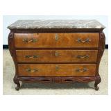 1204	CENTURY BOMBE MARBLE TO 3 DRAWER LOW CHEST, APPROXIMATELY 45 IN X 19 IN X 34 IN H
