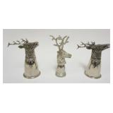 1005	SILVER PLATE STAG HEAD STIRRUP CUPS, GROUP OF 3, 1 MARKED ITALY, LARGEST APPROXIMATELY 7 IN H