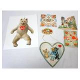 1017	GROUP OF ANTIQUE VALENTINE CARDS, LARGEST APPROXIMATELY 12 IN, HINGED CARDBOARD BEAR