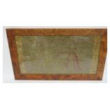 1036	FRAMED TAPESTRY, IMAGE OF COURTING SCENE IN BIRDSEYE FRAME, APPROXIMATELY 15 IN X 26 IN OVERALL