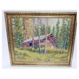 1045	OIL PAINTING ON CANVAS OF CABIN IN WOODS, ARTIST 1930