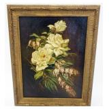 1046	OIL PAINTING ON CANVAS, FLORAL STILL LIFE, ARTIST SIGNED LOWER LEFT, APPROXIMATELY 15 IN X 19 I
