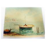 1050	OIL PAINTING ON CANVAS, SHORE SCENE, ARTIST SIGNED LOWER RIGHT, APPROXIMATELY 13 IN X 6 IN 