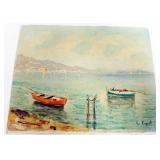 1051	OIL PAINTING ON CANVAS, SHORE SCENE, ARTIST SIGNED LOWER RIGHT, APPROXIMATELY 13 IN X 6 IN 