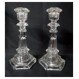 1073	PAIR OF ANTIQUE FLINT GLASS CANDLESTICKS, EACH APPROXIMATELY 10 IN H