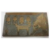 1074	LARGE ANTIQUE PRINT BLOCK WITH ASIAN EMPERIOR AND PAGODA, APPROXIMATELY 9 1/2 IN X 17 IN