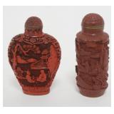 1078	CHINESE CARVED CINNABAR SNUFF BOTTLES, EACH APPROXIMATELY 3 IN H