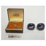 1101	MENS STERLING SILVER JEWELRY, INCLUDING 2 TIE TACKS AND CUFF LINKS, 0.98 OZT INCLUDING STONES