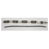 1105	2 STERLING SILVER BRACELETS, BLUE STONE AS FOUND MARKED PAYCO PAT 3-15-26 MISSING 2 STONES, 1.1