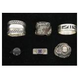 1108	6 LADIES STERLING SILVER RINGS, 1.1 OZT INCLUDING STONES