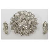 1112	BEAUTIFUL ALBERT WEISS RHINESTONE PIN AND EARRING SET, PIN APPROXIMATELY 2 1/2 IN DIAMETER