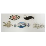 1117	STERLING SILVER PINS INCLUDING ERIK MAGNUSSEN GEESE IN FLIGHT DENMARK, SHIP EARRINGS AND PIN MA