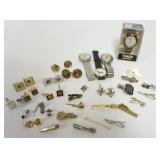 1126	ASSORTED MENS TIE TACKS, CUFF LINKS AND WATCHES
