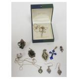 1127	ASSORTED STERLING JEWELRY INCLUDING 2 NECKLACES, RING, EARRINGS AND PENDANT, 1.01 OZT INCLUDING