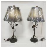 1206	PAIR OF CRESTVIEW COLLECTION WROUGHT METAL TABLE LAMPS W/PINECONE FINIALS & CENTER, EACH APPROX