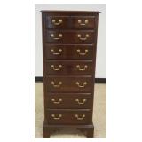1211	ETHAN ALLEN NARROW LINGERIE 7 DRAWER CHEST WITH REEDED COLUMNS AND BRACKET FEET, APPROXIMATELY 