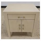 1226	MODERN STYLE 1 DRAWER, 2 DOOR STAND IN LINEN WRAPED FINSIH, SOME SPOTS ON TOP SURFACE, APPROXIM