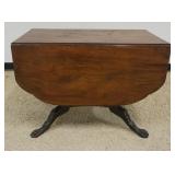 1234	ANTIQUE ROSEWOOD ACANTHUS CARVED DROP LEAF TABLE WITH 1 DRAWER, APPROXIMATELY 38 IN X 23 IN X 2