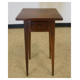 1238	BENCH MADE PRIMITIVE STYLE 1 DRAWER SPLAY LEG STAND, APPROXIMATELY 15 IN SQ X 28 IN H