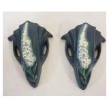 1001	PAIR OF ROSEVILLE FOXGLOVE BLUE WALL POCKETS, APPROXIMATELY 8 IN HIGH