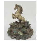 1016	ASIAN METAL FIGURE OF PRANCING HORSE W/LIONS, MONKEY , OX & SERPENTS ON BASE, APPROXIMATELY 7 I