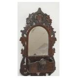 1021	ANTIQUE WALNUT CARVED HANGING MIRROR W/COMB BOX, APPROXIMATELY 13 IN X 6 IN X 25 IN HIGH