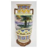 1031	HAND PAINTED DOUBLE HANDLED VASE, APPROXIMATELY 9 3/4 IN HIGH