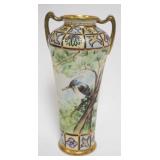 1034	HAND PAINTED NIPPON DOUBLE HANDLED VASE, APPROXIMATELY 10 1/4 IN HIGH