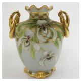 1048	HAND PAINTED NIPPON DOUBLE HANDLED VASE, APPROXIMATELY 9 3/4 IN HIGH