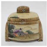 1050	HAND PAINTED NIPPON TOBACCO HUMIDOR, APPROXIMATELY 6 IN X 3 1/2 IN X 6 IN HIGH