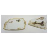 1051	HAND PAINTED NIPPON CHEESE DISH & TRAY W/IMAGES OF BUTTERFLIES, TRAY APPROXIMATELY 10 IN X 9 1/