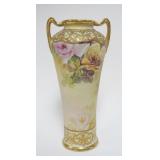 1063	HAND PAINTED NIPPON DOUBLE HANDLED VASE, 10 1/4 IN HIGH