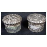 1086	PAIR OF ANTIQUE STERLING SILVER & CUT GLASS DRESSER BOXES, EACH APPROXIMATELY 3 IN X 2 IN HIGH