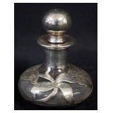 1088	ANTIQUE STERLING SILVER OVERLAY GLASS PERFUME BOTTLE, APPROXIMATELY 3 IN H