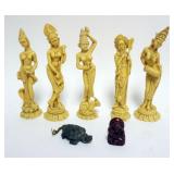 1093	GROUP OF ASIAN COMPOSITE FIGURES WITH CARVED STONE TURTLE, LARGEST APPROXIMATELY 9 IN H