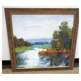 1171	ARTIST SIGNED FRAMED PAINTING ON CANVAS OF WOODED STREAM, APPROXIMATELY 36 IN X 36 IN OVERALL