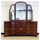 1178	ETHAN ALLEN CHERRY CHEST WITH TRIPLE BEVELED MIRROR, REEDED CHAMFERED SIDES, APPROXIMATELY 75 I