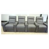 1184	LEATHER HOME THEATER ELECTRIC RECLINING SEATS, 4 SECTIONS AND COMPARTMENTS IN ARMS, APPROXIMATE