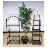 1193	METAL SHELVES AND ARTIFICAL PLANT, 1 PYRAMID SHAPED, LARGEST APPROXIMATELY 84 IN H