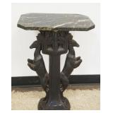 1201	UNUSUAL CAST METAL STAND W/MARBLE TOP W/IMAGES OF 2 STANDING DEER