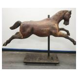 1203	VINTAGE WOOD CAROUSEL HORSE ON STAND, APPROXIMATELY 66 IN X 55 IN HIGH