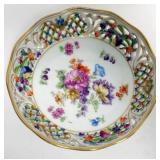 1008	SCHUMANN DRESDEN HAND PAINTED FLORAL BOWL WITH PIERCED EDGE, APPROXIMATELY 7 N X 2 IN H