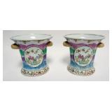 1034	PAIR OF ASIAN CACHE POTS EACH APPROXIMATELY 8 IN X 7 IN H