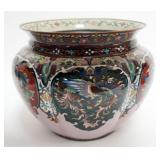 1042	LARGE RIBBED CLOISONNE JARDINEER, APPROXIMATELY 12 1/4 IN AT THE TOP RIM X 11 1/4 IN HIGH