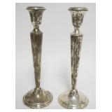 1043	PAIR OF STERLING SILVER WEIGHTED EMPIRE CANDLE STICKS, EACH APPROXIMATELY 10 IN H