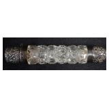 1061	CUT GLASS DOUBLE PERUME WITH HALL MARKED SILVER LIDS, APPROXIMATELY 4 IN 