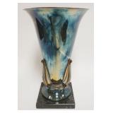1094	ART DECO STYLE SILVER PLATE VASE ON MARBLE BASE, APPROXIMATELY 9 IN X 14 1/2 IN H